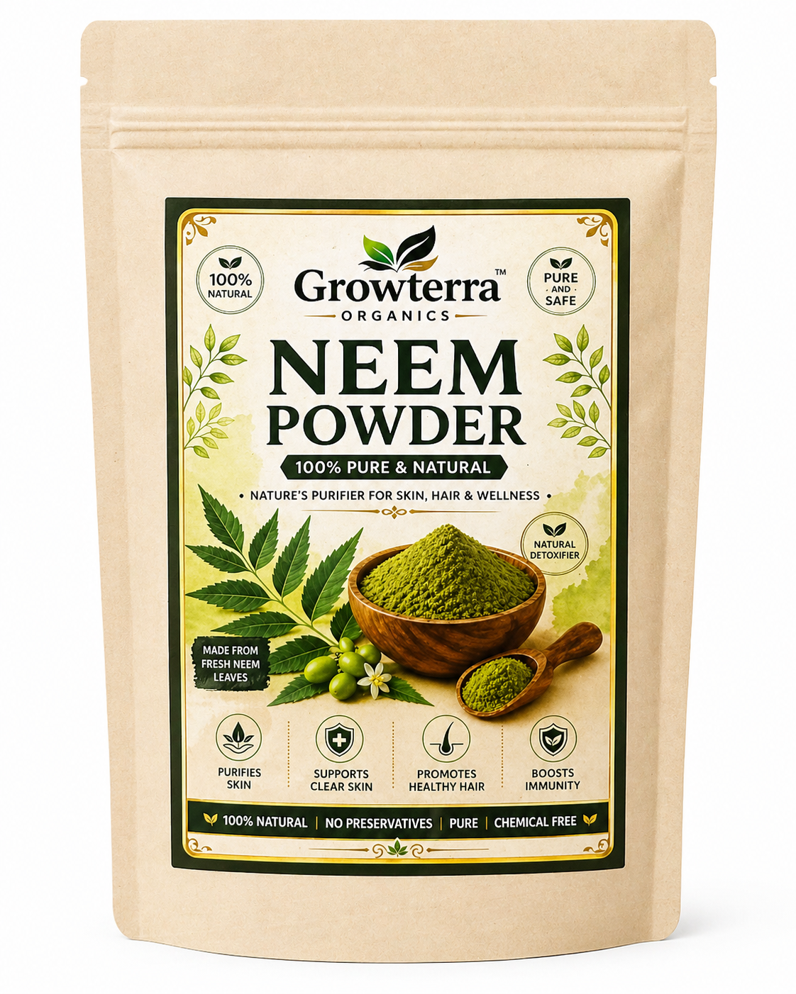 Organic neem powder — 100% pure neem leaf for skin and hair by Growterra Organics